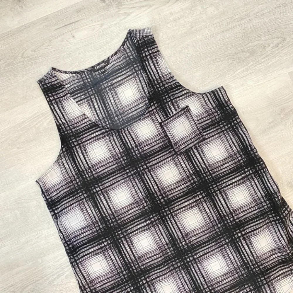 George Gingham Crosshatch Plaid Print L Sleeveless Blouse in Black/White